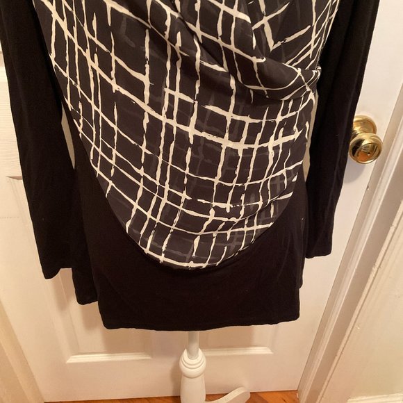Scapa Lauren Perre Blouse M Black White Crossover Neckline Long Sleeve - Picture 5 of 10